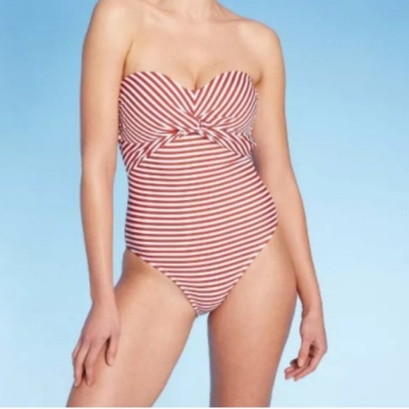 Kona Sol Other - KONA SOL Red Stripe One Piece Strapless Swimsuit